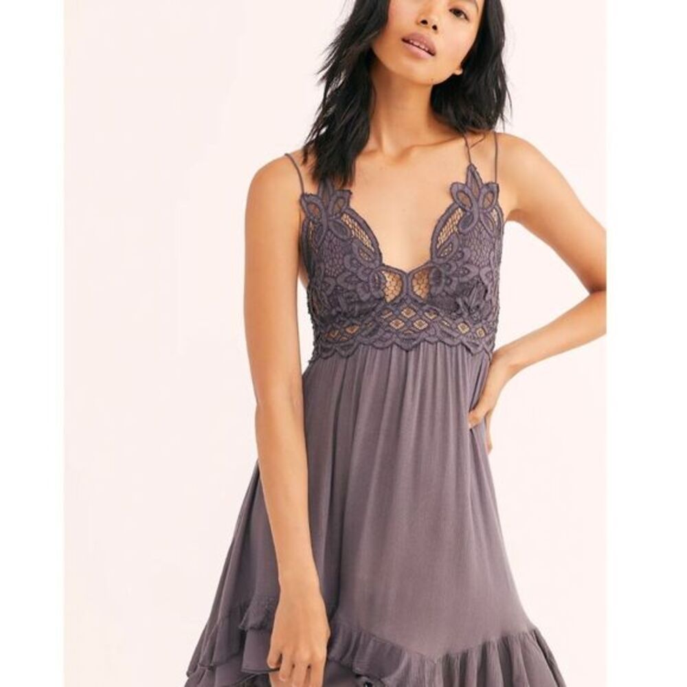 Free People One Adella Slip Lace Dress in Charcoal‎ Grey Size Extra Small